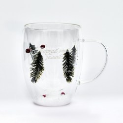 Кружка с двойными стенками со снегом и веточками елки 350 мл  