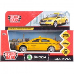 Модель Skoda Octavia Такси, 12 см, открываются двери, инерционная