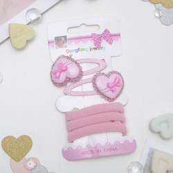 Набор для волос Пумпушка (2 невидимки, 3 резинки) сердечки бантики, розовый