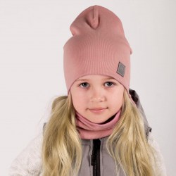 Комплект (шапка,снуд) для девочки, цвет пудра, размер 50-54