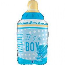 Шар фольгированный 29" Бутылочка для малыша, фигура, голубой
