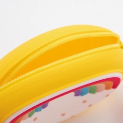 Сумка силиконовая детская на молнии круглая радуга желтая 12х4см