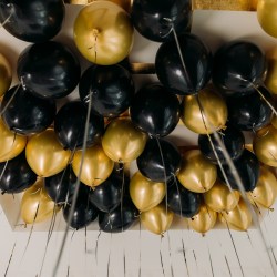 Букет из шаров черно золотой латекс, хром, набор 50 шт