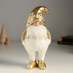 Сувенир полистоун Гном в белых штанах, золотом свитере и колпаке" 11х9х23 см