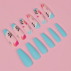 Накладные ногти «Бирюза», 12 шт, с клеевыми пластинами, форма балерина, разноцветные															