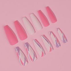 Накладные ногти «Розовое настроение», 12 шт, с клеевыми пластинами, форма балерина, разноцветные				