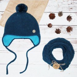 Комплект (шапка на флисе + снуд), цвет синий, 3-4 г, зима