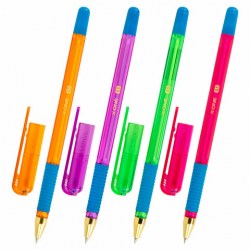 Ручка шариковая с грипом BRAUBERG "X-ONE NEON", СИНЯЯ, корпус ассорти, узел 0,5 мм, линия письма 0,3