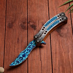 Сувенир деревянный Нож Бабочка голубой 17см 