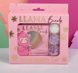 Набор: радужный хайлайтер и 3 баночки глиттера для лица и тела "Llama Beauty" 