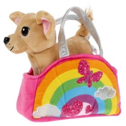 Мягкая игрушка Собачка в радужной сумочке с аппликацией