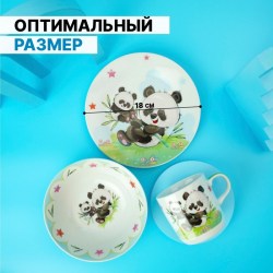 Набор детской посуды «Семья пандочек», 3 предмета: кружка 230 мл, миска 400 мл, тарелка 18 см