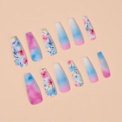Накладные ногти «Градиент», 12 шт, с клеевыми пластинами, форма балерина, разноцветные														