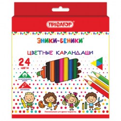 Карандаши цветные ПИФАГОР "ЭНИКИ-БЕНИКИ", 24 цвета, шестигранные, натуральное дерево