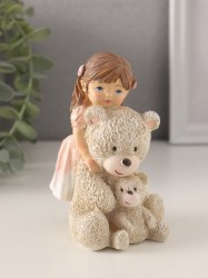 Фигурка полистоун Малышка в розовом платье, с мягкими медвежатами», 9×6.5×11.5 см