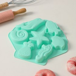 Форма для выпечки Морские обитатели, силикон, 26×24×2,5 см, 7 ячеек, 