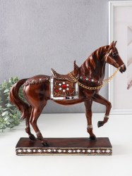Фигурка полистоун Конь с седлом с рубинами - аллюр под дерево, 29.5×7.5×29.5 см