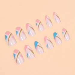 Накладные ногти, 12 шт, с клеевыми пластинами, форма миндаль, разноцветные															