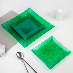 Сервиз столовый 7 предметов зелёный, подар.упаковка (квадрат)