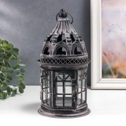 Металлический подсвечник-фонарь на 1 свечу Старинный замок, чёрный, 13×13×23 см