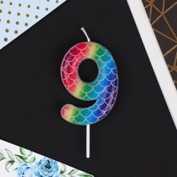 Свеча для торта, цифра 9 разноцветная, 5,5 х 8 см.