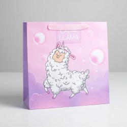 Пакет подарочный ламинированный квадратный, Cosmo Llama, 30 х 30 х 12 см
