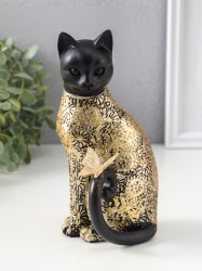 Фигурка полистоун «Чёрная кошка с бабочкой на хвосте» с золотом, 9×9×19 см