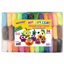 Пластилин супер легкий воздушный застывающий 36 цветов, 360 г, 3 стека, ЮНЛАНДИЯ