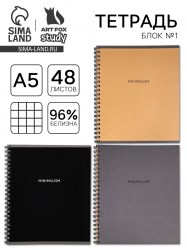 Тетрадь А5, 48 л на спирали, внутренний блок №1 МИКС «Минимализм»