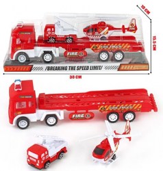Автовоз FIRE с вертолетом и пожарной машиной в блистере