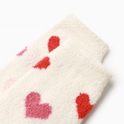 Носки женские махровые, цвет белый/сердечки, размер 36-40