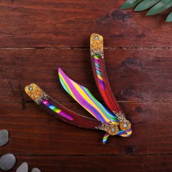 Сувенир деревянный Нож бабочка, радужные линии 16см