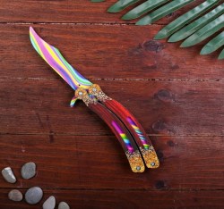 Сувенир деревянный Нож бабочка, радужные линии 16см