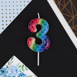 Свеча для торта, цифра 3 разноцветная, 5,5 х 8 см.