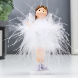Сувенир полистоун Ангел-малышка с косами, в белой юбочке пух 10х3х5 см