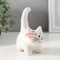 Фигурка керамика Котик белый пухлый с розовыми цветочками», 7.8×5×10 см