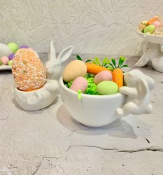 Набор посуды для пасхи Заяц Кролик (конфетница/кружка, блюдо кулич, подставка яиц