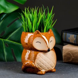 Декоративный горшок для цветов «Лисичка рыжая» керамический, 300 мл, 8×7.5×9.5 см, оранжевый