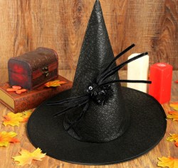 Карнавальная шляпа Конус, с пауком, цвет чёрный