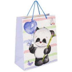 Пакет подарочный 26,5x12,7x33см ЗОЛОТАЯ СКАЗКА Lovely Panda, глиттер, белый с голубым,
