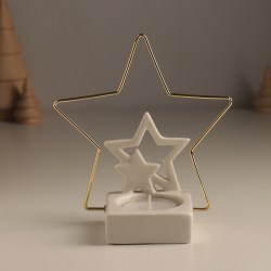 Подсвечник керамика, металл на 1 свечу Звёзды белый с золотом 13х6х13 см