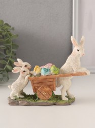 Сувенир пасхальный Кролики везут тележку с капустой 16 см