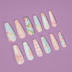 Накладные ногти «Прованс», 12 шт, с клеевыми пластинами, форма балерина, бежевые, голубые											