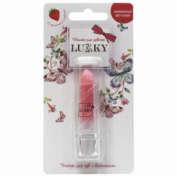 Lukky помада для губ с блёстками с ароматом клубники,цвет розовый,блист.