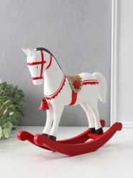 Фигура дерево Лошадка-качалка, белая с красным декором, 26.5×6.5×22.5 см