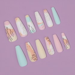 Накладные ногти «Абстракция», 12 шт, с клеевыми пластинами, форма балерина, разноцветные												