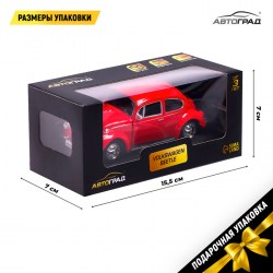 Машина металлическая VOLKSWAGEN BEETLE 1967, 1:32 открываются двери, инерция, цвет красный