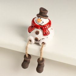 Статуэтка сувенир новогодний снеговик в шляпе с висячими ножками 7 см