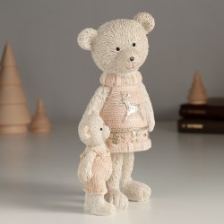 Статуэтка сувенир новогодний Мишка с малышом в свитерах 16 см