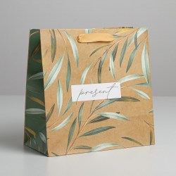 Пакет крафтовый квадратный Present, 22 × 22 × 11 см